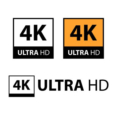 Beyaz arkaplanda 4K Ultra HD sembolü seti. vektör grafikleri