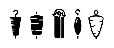 Beyaz arkaplanda Doner kebap simgesi seti. Vektör kebabı