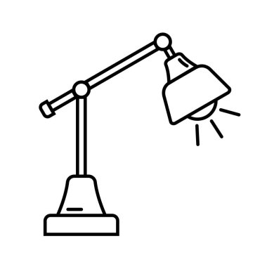 Beyaz arkaplanda izole edilmiş açık bir masa lambasının simgesi.