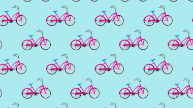 Açık mavi arka planda, kırmızı bisikletlerin kusursuz deseni.