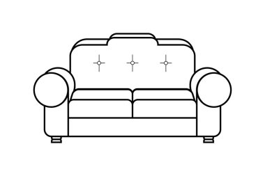 Beyaz arka planda geniş kollukları olan yumuşak bir kanepenin simgesi.