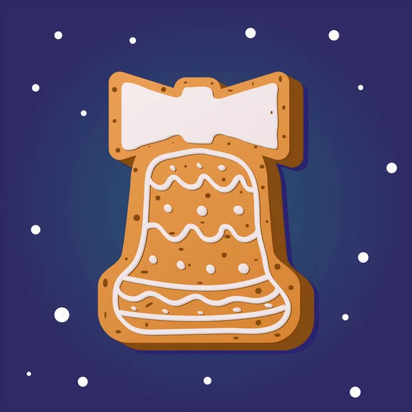 Weihnachten Lebkuchen in Form einer Glocke auf blauem Hintergrund. — Stockvektor