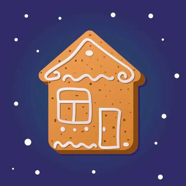 Weihnachten Lebkuchen in Form eines Hauses auf blauem Hintergrund. — Stockvektor