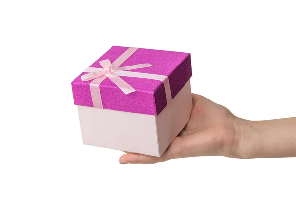 Hand Gift Box Isolated White Background Surprise Hands Girl — Stock Photo, Image