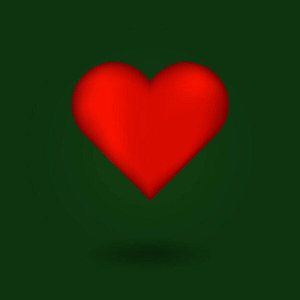 A bright red heart on a dark green background. A symbol of love.