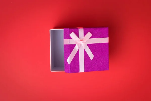 Slightly Opened Gift Box Red Background Holiday Gift — Stock Photo, Image