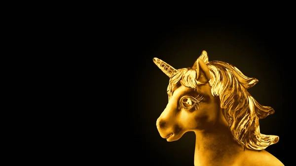 Cabeza Unicornio Dorado Sobre Fondo Negro Tendencia Minimalismo Ilustración — Foto de Stock