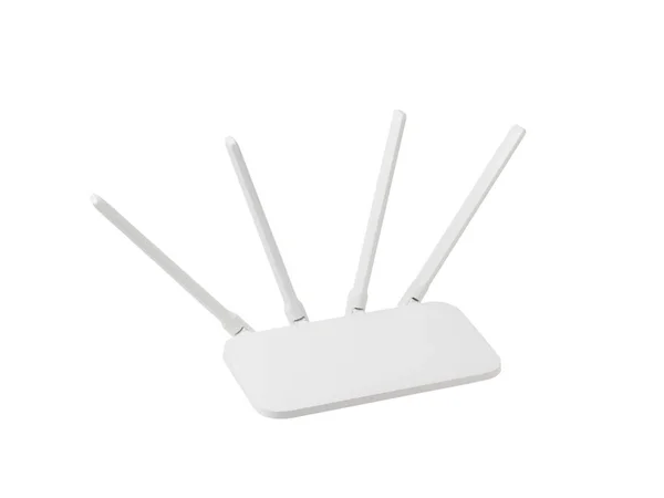 White Router External Antennas Isolated White Background Organization Wireless Networks — Stock Photo, Image