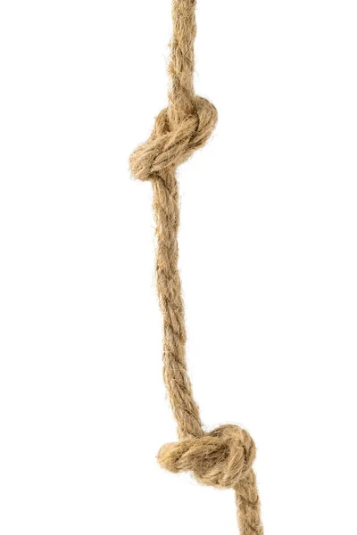 Bild Eines Seils Mit Zwei Knoten Isoliert Auf Weißem Hintergrund — Stockfoto