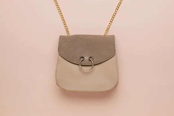 Elegante Bolso Mujer Beige Con Adorno Metal Sobre Fondo Beige —  Fotos de Stock