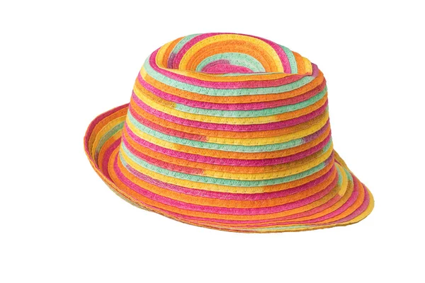 Elegante Sombrero Sol Verano Multicolor Aislado Sobre Fondo Blanco Tocado — Foto de Stock