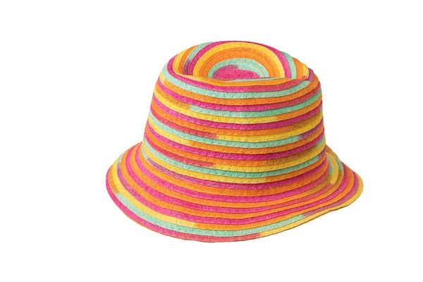 Модные Разноцветные Шляпы Солнце Изолированы Белом Фоне Защитный Головной Убор — стоковое фото