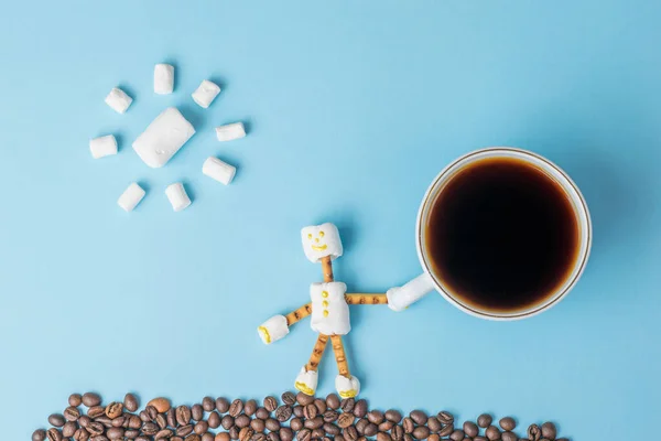 Sol Malvavisco Hombre Malvavisco Con Una Taza Café Sobre Fondo — Foto de Stock