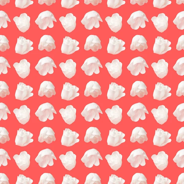 Seamless Pattern White Rose Petals Red Background Floral Background — Φωτογραφία Αρχείου