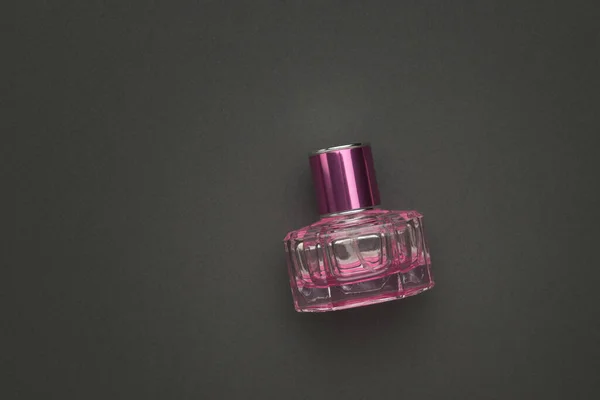 Red Perfume Bottle Dark Gray Background Aromatic Liquid — Stockfoto