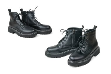 Two pairs of black leather shoes isolated on a white background. Casual shoes.