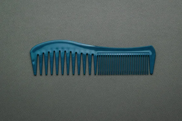 Blue Plastic Comb Combing Hair Dark Gray Background Tool Hair — Stock Photo, Image