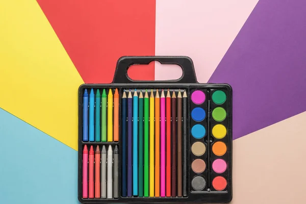 Artist Set Paints Pencils Multicolored Background Accessories Creativity —  Fotos de Stock