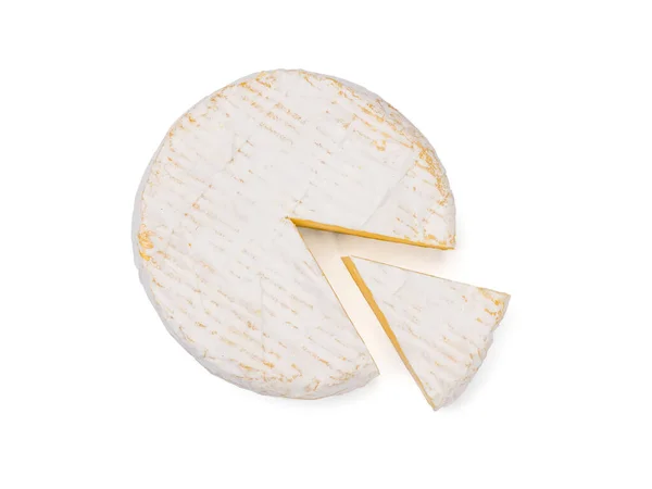 Horní Pohled Sýr Camembert Řezem Izolovaným Bílém Pozadí Produkt Vyrobený — Stock fotografie