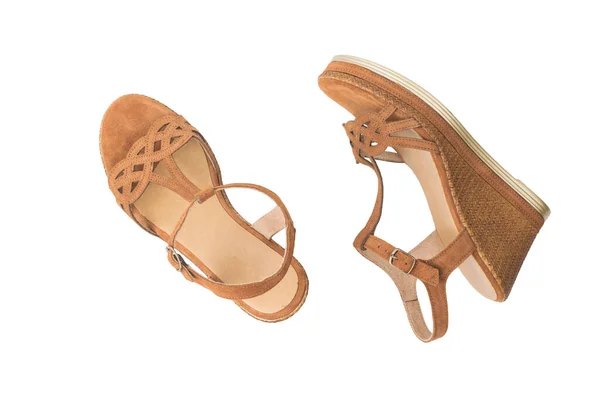 Sandálias Femininas Para Estação Quente São Isoladas Fundo Branco Sapatos — Fotografia de Stock