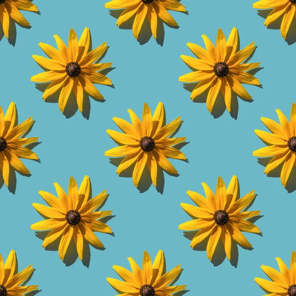 Flores Amarelas Fundo Azul Padrão Sem Costura Fundo Floral — Fotografia de Stock