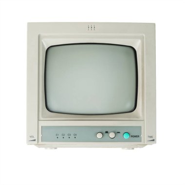 Beyaz arka planda izole edilmiş bir retro monitörün ön görüntüsü. Retro ekipmanı.