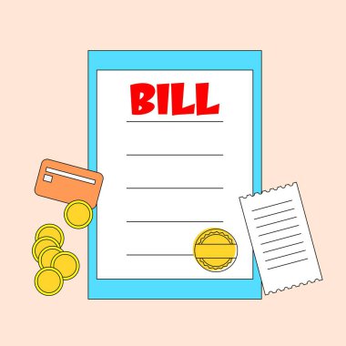 Bill, üzerinde banka kartı ve bozuk paralar olan bir kağıt parçasına yazılır. Bir şey için ödeme yapma düşüncesi ve ruh hali biraz ciddi.