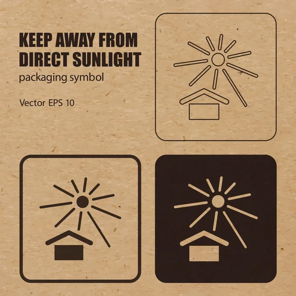 Doğrudan güneş ışığı vektör ambalaj sembolü uzak tutun — Stok Vektör