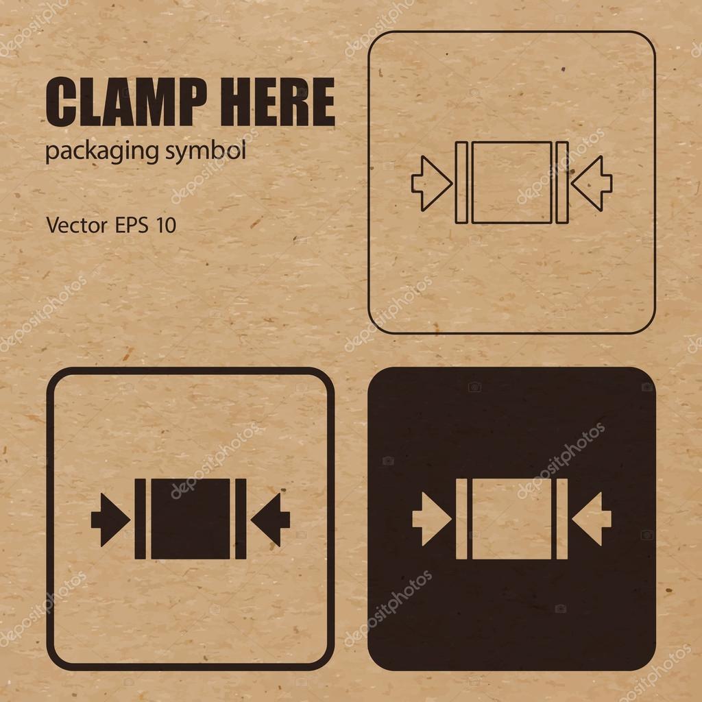 Clamp Here vector packaging symbol — Stock Vector © laverock 122660366