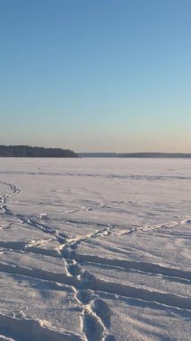 Derin Göl, güneşli bir günde donmuş, Kaunas, Litvanya. Yüksek kalite 4k görüntü