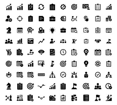 İş planlama, başarı takım çalışması ve çözüm geliştirme pazarlaması kavramlarına sahip simgeler, son teslim tarihi yatırım şeması finans raporunu temsil etmek üzere basit siyah beyaz pazarlama