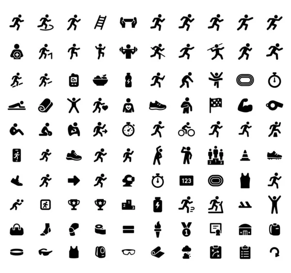 Sıkı çalışma ve egzersiz simgelerinin kapsamlı bir koleksiyonu. Çeşitli atletik aktiviteler, fitness ekipmanları ve sporla ilgili semboller içerir. Sağlık ve sağlık başvuruları, spor terfileri ve spor blogları için mükemmel..