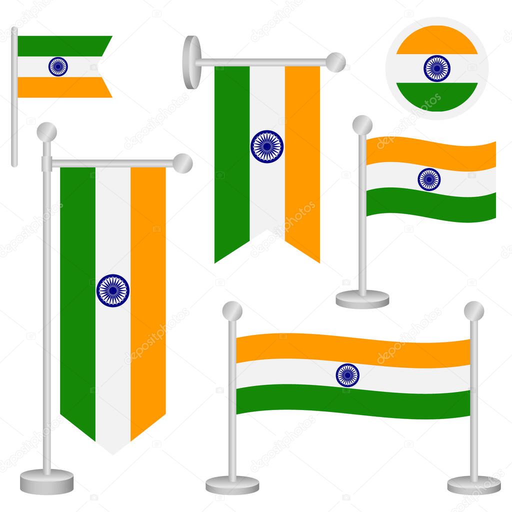 India flag set waving flag vector design isolated on white background