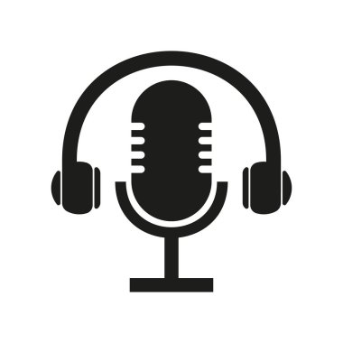 Kulaklık ve mikrofon ikonu podcast sembolü düz işaret vektör tasarımı izole edilmiş beyaz arkaplan