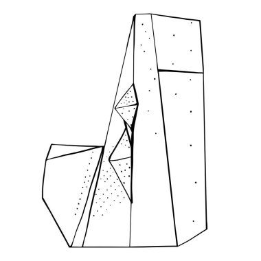 Kapalı alanda duvar çizgisi, el çizimi. Insansız gösterilen soyut tırmanma spor salonu mimarisi ile ekstrem spor tırmanış yüzeyleri, jimnastik kartı için arka plan çizimlerinden izole