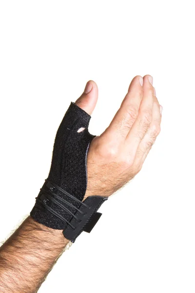 Bandaż na kciuk z rąk mężczyzny - izolowanie — Zdjęcie stockowe