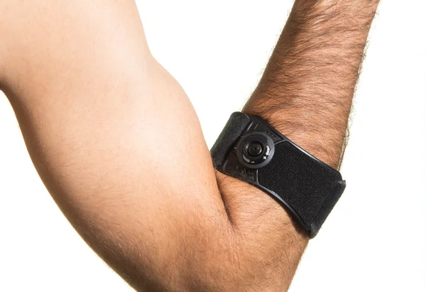 Armbåge bandage på en mans hand - isolera — Stockfoto