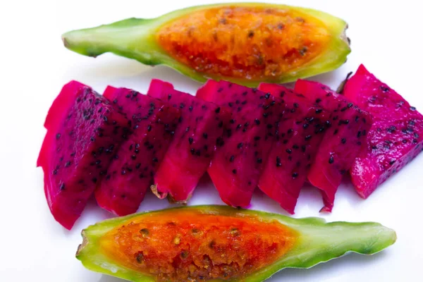 Fruits Coupés Juteux Cactus Poire Piquante Comestible Aux Fruits Dragon — Photo