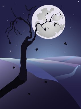 Ağaç ve dolunay ile gece vektör manzara.