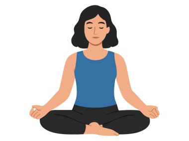 Illustration of woman practicing yoga in seated meditation pose, isolated on white background. concept of relaxation, mindfulness, wellness, fitness, mental health, icon, logo.