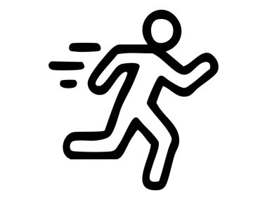 Black outline of running figure icon with motion lines, isolated on white background. concept of speed, fast movement, fitness activity, exercise, sports icon, logo design.