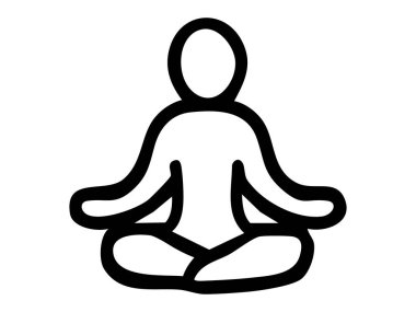 Black outline of person in lotus position, meditating on white background. concept of yoga, mindfulness, relaxation, tranquility, icon, logo, zen, well-being, design element.