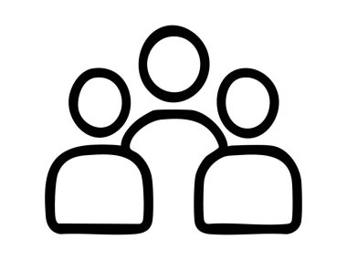 Black outline of three people icons on white background, illustration. concept of icons, team, community, social group, connection, logo, design element.
