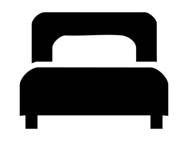 Black silhouette of bed isolated on white background, illustration. concept of icon, logo, bedroom furniture, home decor, sleep, interior design, relaxation.
