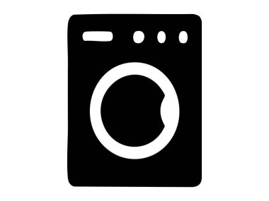 Black silhouette of washing machine icon on white background. concept of household appliance, laundry, home equipment, washing technology, clean garments, utility, design element.