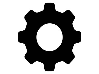 Black silhouette of gear cogwheel icon, isolated on white background. concept of machinery, mechanics, engineering, industry, settings, tool, design element, component.