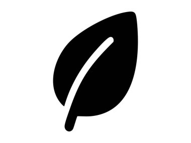 Black silhouette of leaf icon, isolated on white background. concept of nature, foliage, natural symbol, botanical design element, eco-friendly logo, decorative plant illustration.