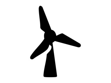 Black silhouette of wind turbine isolated on white background, icon illustration. concept of renewable energy, eco-friendly technology, sustainable power, logo, design element.