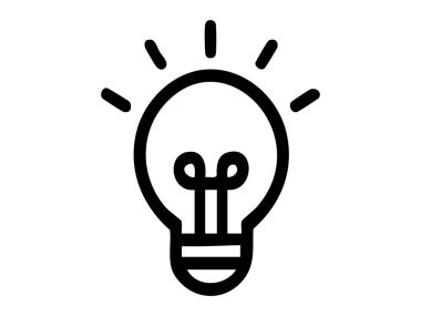Beyaz arka planda izole edilmiş siyah ampul çizgisi, illüstrasyon. Simge, logo, parlak fikir, yenilik, yaratıcılık, enerji, tasarım elementi kavramı.