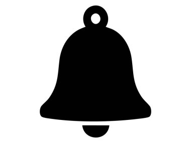Klasik siyah çan simgesi beyaz arkaplanda izole edildi, bayram için basit siluet, bildirim, uyarı, zil sesi kavramları, grafik tasarımı, simge, logo.